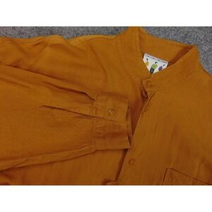 Studio Umen Shirt Mens Medium Rust Brown Rayon Band Collar Vintage 80s